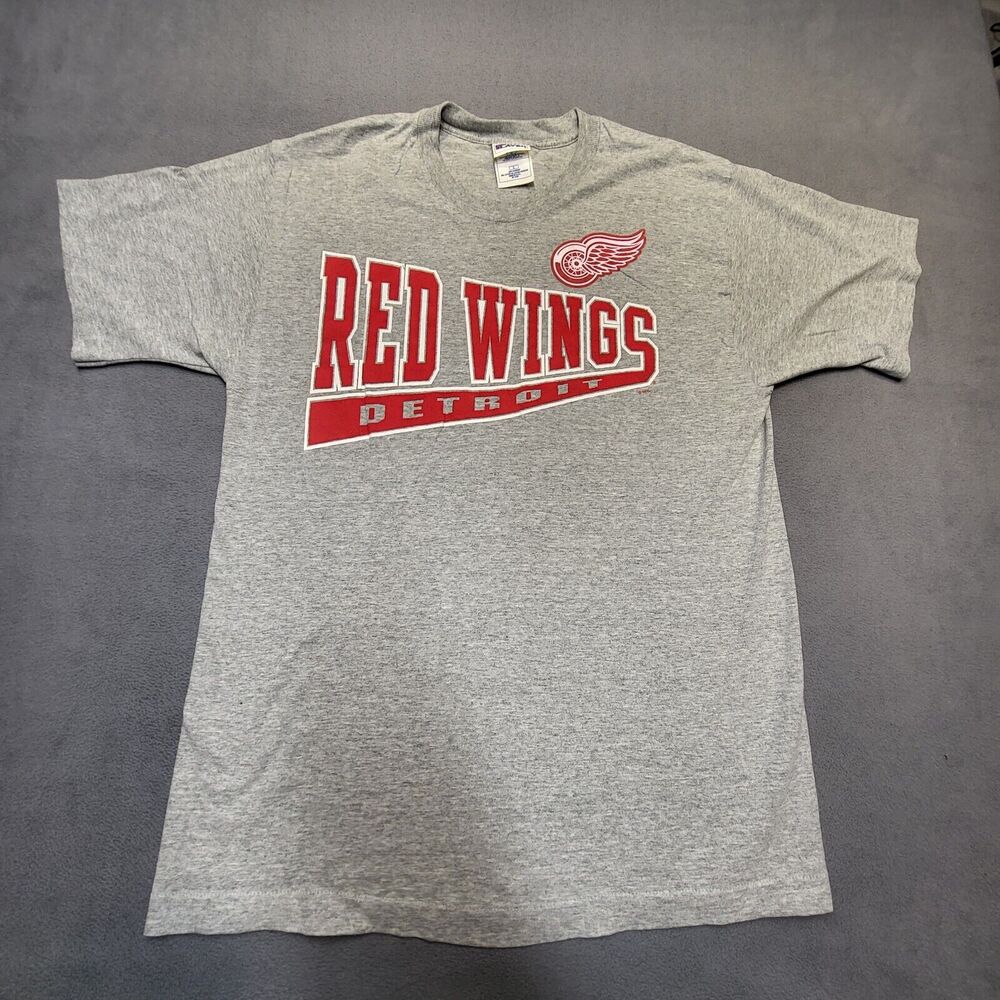 Vintage Red Wings Shirt Mens L Gray NHL Detroit Short Sleeve Single Stitch